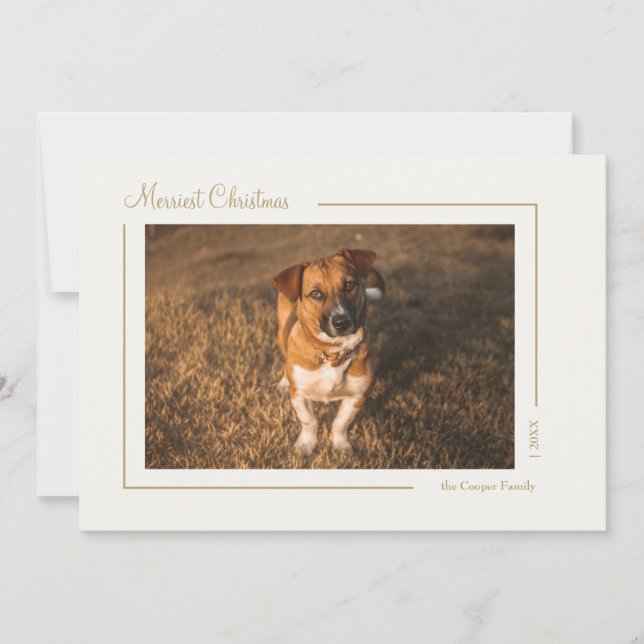 Cream Gold Elegant Minimalist Christmas Horizontal Holiday Card (Front)