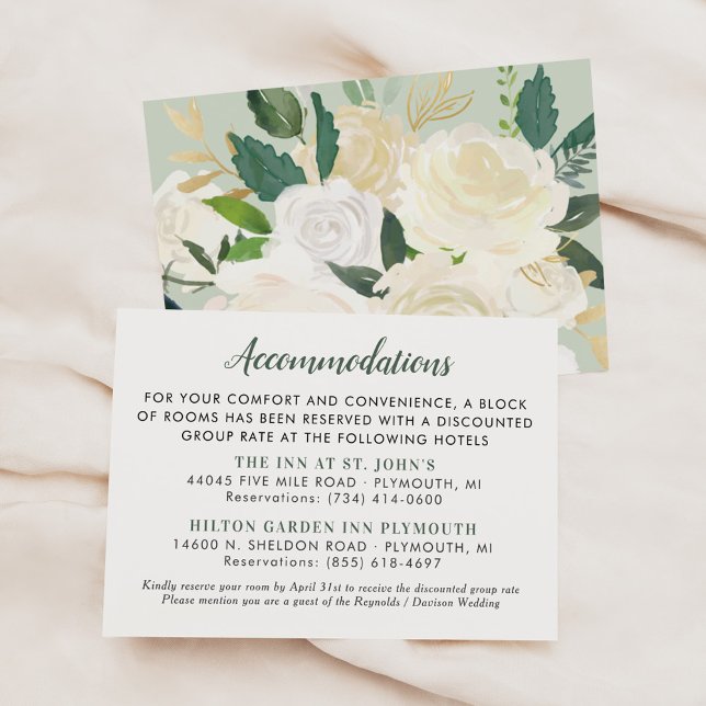 Cream Gold Floral Greenery Wedding Accommodations Enclosure Card (Creator Uploaded)