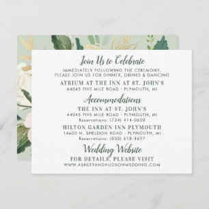Cream Gold Floral Greenery Wedding Information Enclosure Card