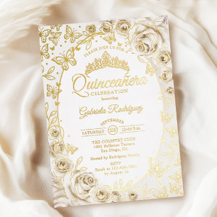 Cream Gold Floral Quinceanera