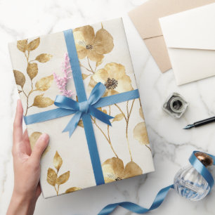 Cream Gold Floral Wedding Wrapping Paper