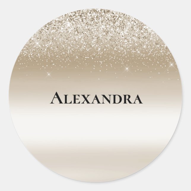 Cream Gold Glitz Glitter Bridal Shower Classic Round Sticker (Front)