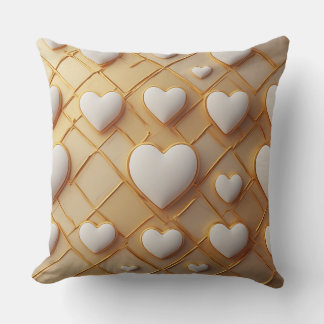 Cream Gold Heart Pattern Romantic Neutral  Throw Pillow