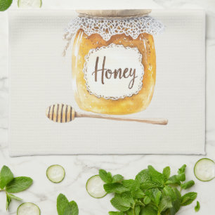 Cream Gold Honey Jar Nourishment Kitchen Towel