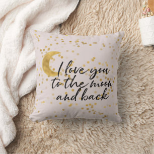 Cream Gold I love you to the moon confetti Throw Pillow