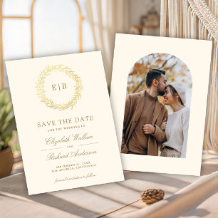 Cream Gold Leaf Branch Wedding Photo Save The Date