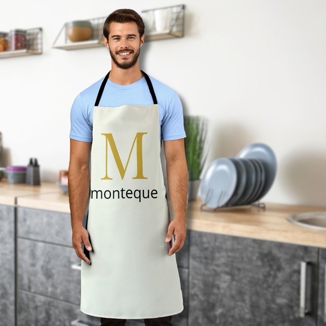 Cream Gold Monogram Personalized Name Luxury Gift  Apron (Creator Uploaded)