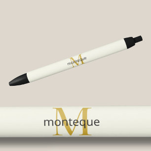 Cream Gold Monogram Personalized Name Luxury Gift  Black Ink Pen