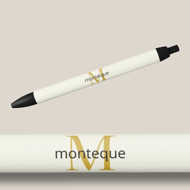 Cream Gold Monogram Personalized Name Luxury Gift  Black Ink Pen (Creator Uploaded)