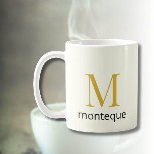 Cream Gold Monogram Personalized Name Luxury Gift  Coffee Mug