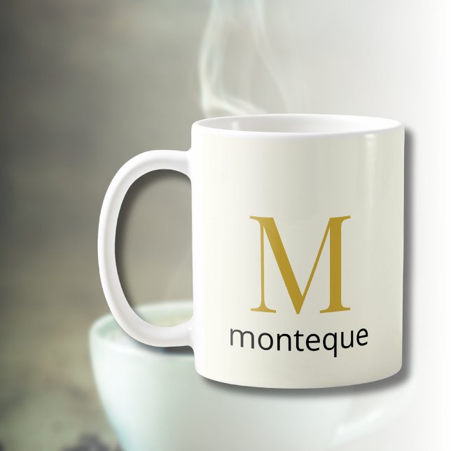 Cream Gold Monogram Personalized Name Luxury Gift  Coffee Mug (Creator Uploaded)
