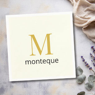 Cream Gold Monogram Personalized Name Luxury Gift Napkin