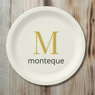 Cream Gold Monogram Personalized Name Luxury Gift  Paper Plate