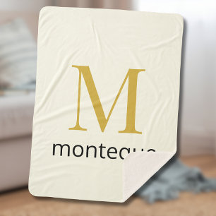 Cream Gold Monogram Personalized Name Luxury Gift  Sherpa Blanket
