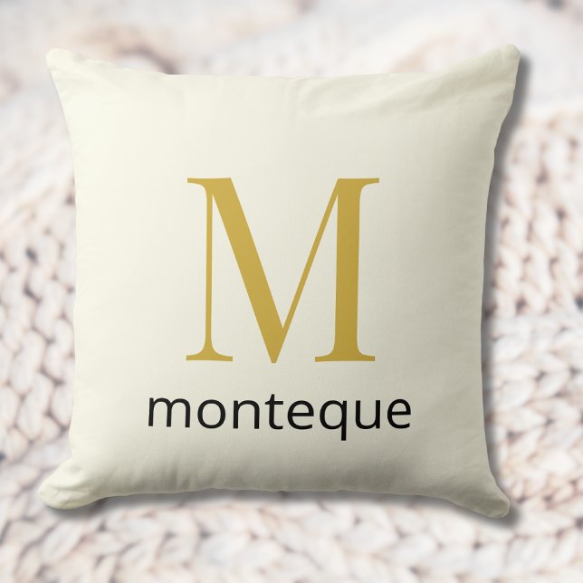Cream Gold Monogram Personalized Name Luxury Gift  Throw Pillow (Creator Uploaded)