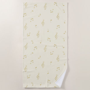 Cream Gold Music Notes   Beach Towel