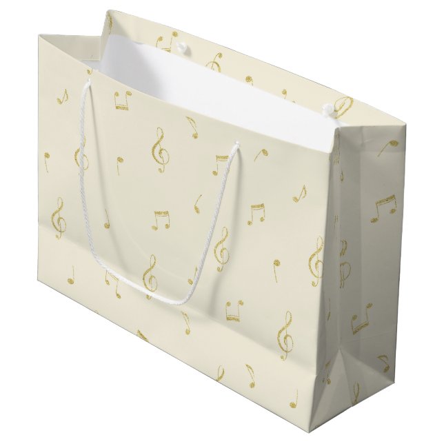 Cream Gold Music Notes Birthday Large Gift Bag (Front Angled)