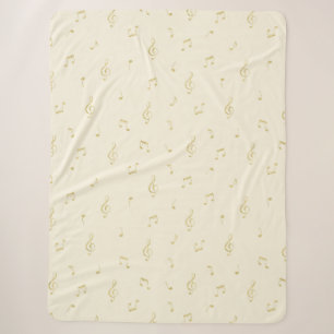 Cream Gold Music Notes   Sherpa Blanket