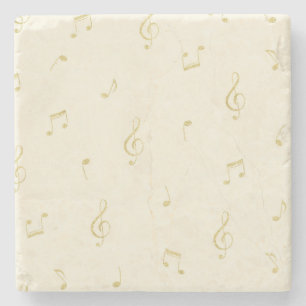 Cream Gold Music Notes   Stone Coaster
