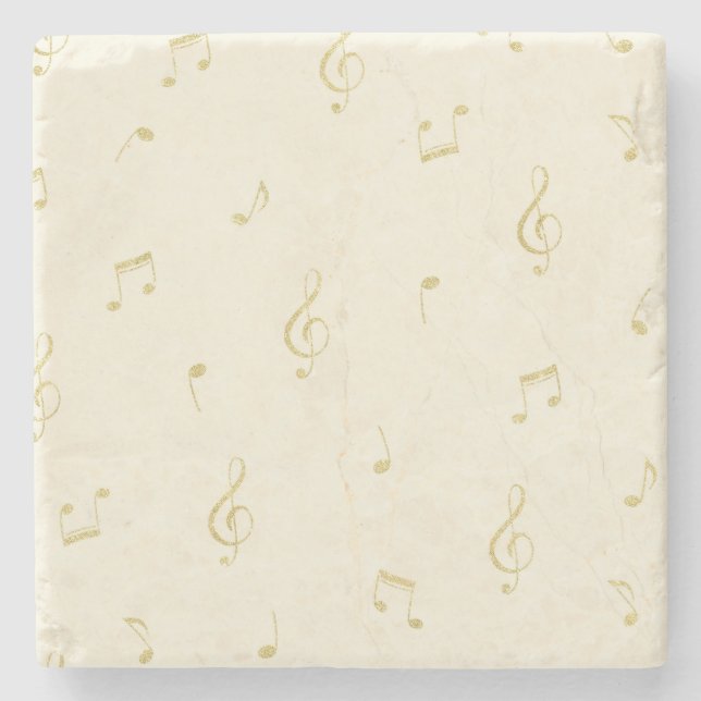 Cream Gold Music Notes   Stone Coaster (Front)