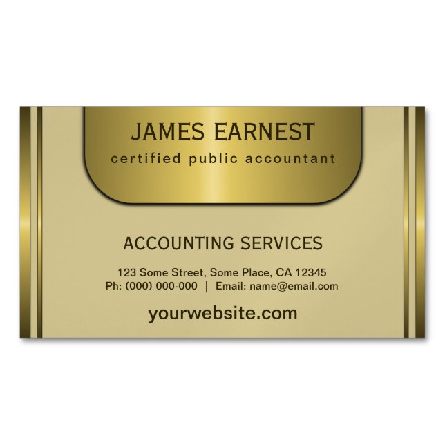 Cream & Gold Plate Elegant Standard CPA Accountant Magnetic Business Card (Front)