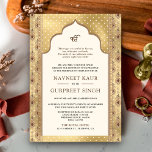 Cream Gold QR Code Anand Karaj Sikh Wedding Invitation<br><div class="desc">Amaze your guests with this all in one Sikh wedding invite featuring a beautiful traditional gold Ikat border arch with QR Code for online RSVP or add your venue location URL to help your guests locate your wedding venue faster. Simply add your event details on this easy-to-use template to make...</div>