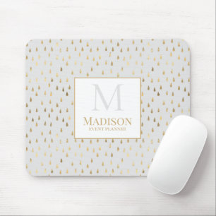 Cream Gold Raindrop Modern Trendy Monogram Mouse Pad