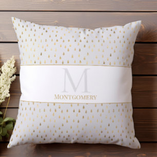 Cream Gold Raindrop Modern Trendy Monogram Throw Pillow