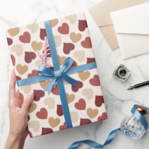 Cream Gold Red Hearts Love Wrapping Paper