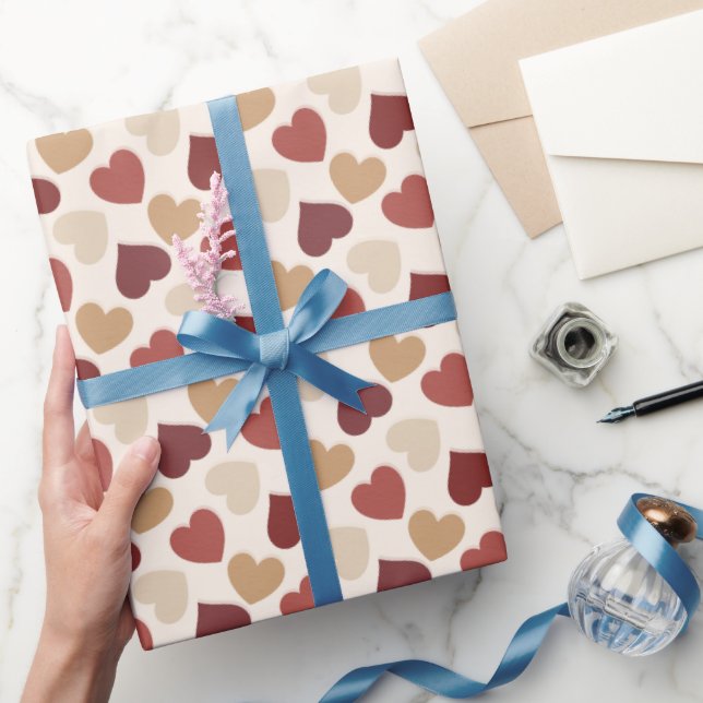 Cream Gold Red Hearts Love Wrapping Paper (Gifting)