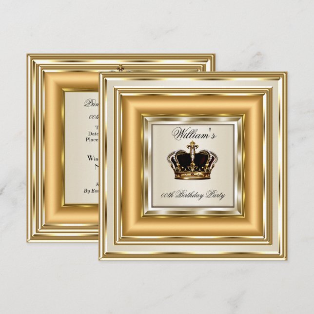 Cream Gold Silver Birthday Prince King Queen Invitation (Front/Back)