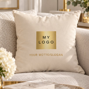 Cream gold slogan business logo throw pillow