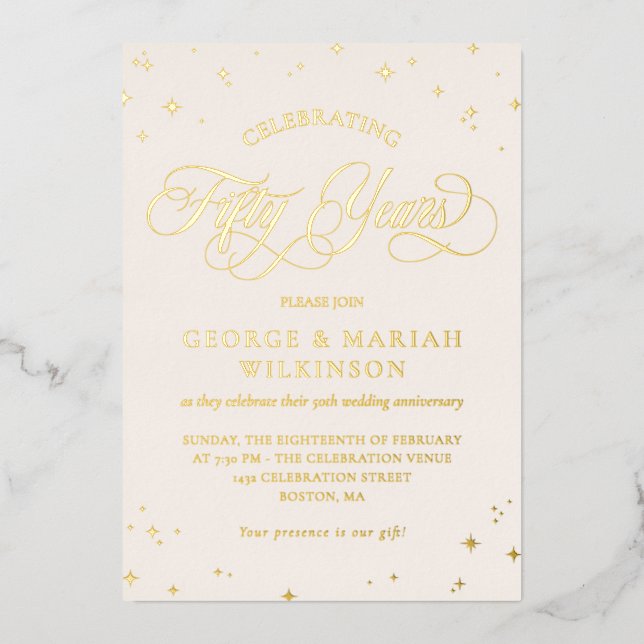 Cream Gold Stars 50th Wedding Anniversary  (Front)