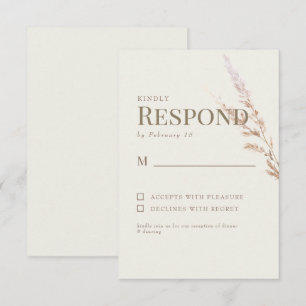Cream Gold Text Boho Wedding RSVP Card