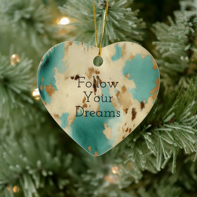 Cream Gold Turquoise Cowhide Animal  Ceramic Ornament (Tree)