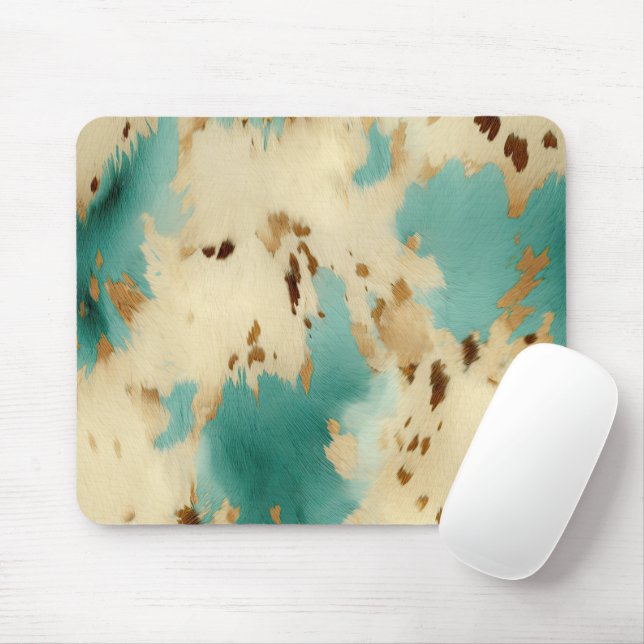 Cream Gold Turquoise Cowhide Animal  Mouse Pad (With Mouse)
