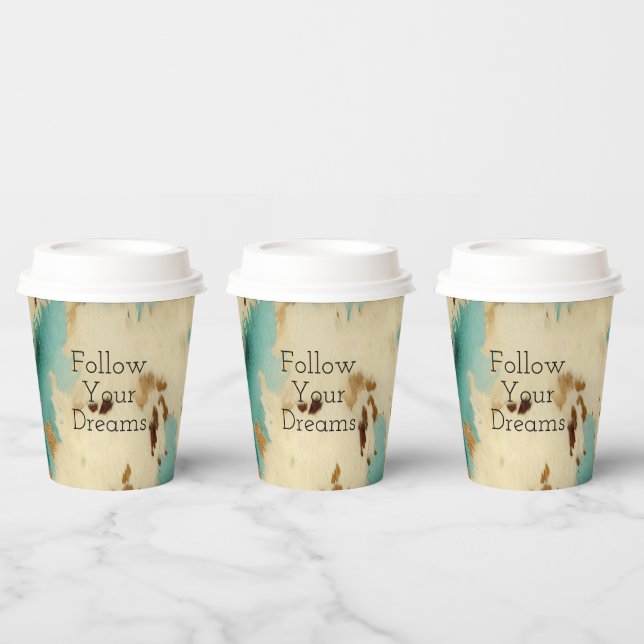 Cream Gold Turquoise Cowhide Animal  Paper Cups (Multi)