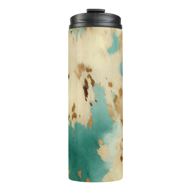 Cream Gold Turquoise Cowhide Animal  Thermal Tumbler (Front)