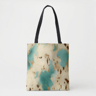 Cream Gold Turquoise Cowhide Animal  Tote Bag