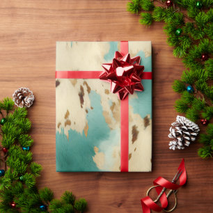 Cream Gold Turquoise Cowhide Animal Wrapping Paper