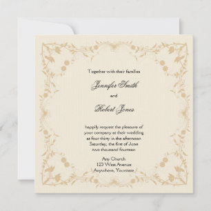 Cream Gold Vintage Floral Wedding Invitation
