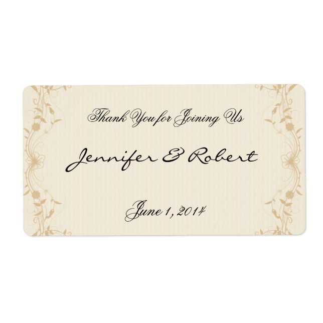 Cream Gold Vintage Pinstripe Water Bottle Label (Front)