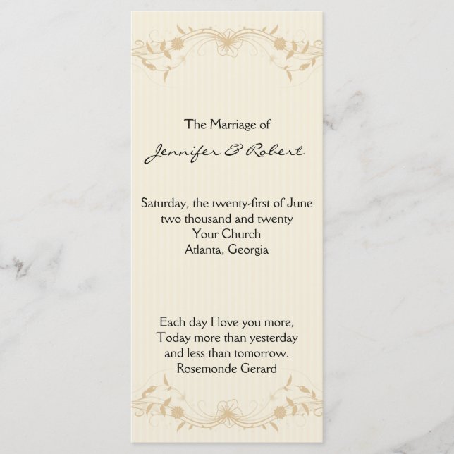 Cream Gold Vintage Pinstripe Wedding Programme (Devant)