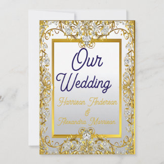 Cream & Gold Wedding Canvas Print – Ornate Frame W Invitation