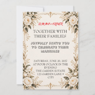 Cream & Gold Wedding Invitation | Roses