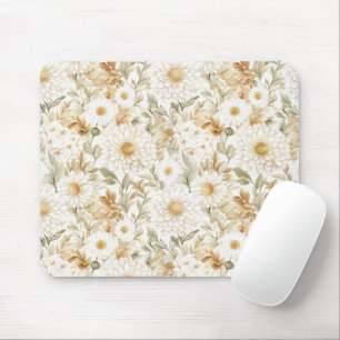 Cream Gold White Country Flowers Mouse Pad