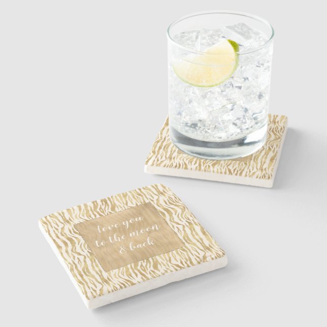 Cream Gold Zebra Print       Stone Coaster (Side)