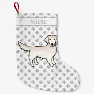 Cream Golden Retriever Dog With Paws & Name Small Christmas Stocking