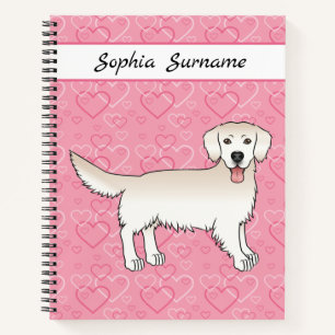 Cream Golden Retriever On Pink Hearts & Text Notebook