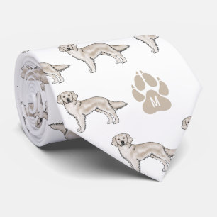 Cream Golden Retriever Pattern Custom Monogram Tie